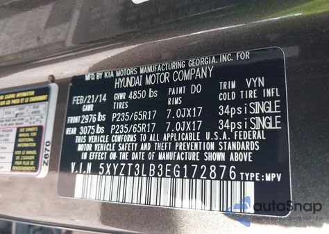 2014 Hyundai Santa Fe Sport 2.4L from USA, damaged, VIN 5XYZT3LB3EG172876